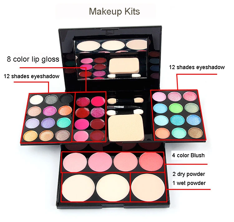 Professional Makeup Kits Including Blush Power Eye Shadow Lip Gloss Sponge Applicator Cosmetics