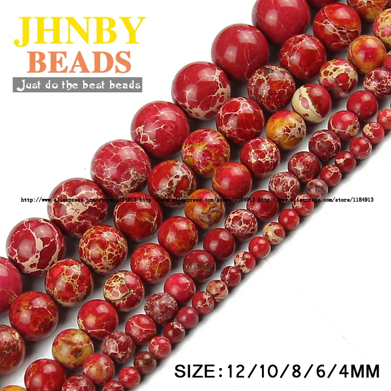 

JHNBY Red Imperial pine beads Natural Stone Top quality Round Loose beads 4/6/8/10/12MM Jewelry bracelet Making accessories DIY