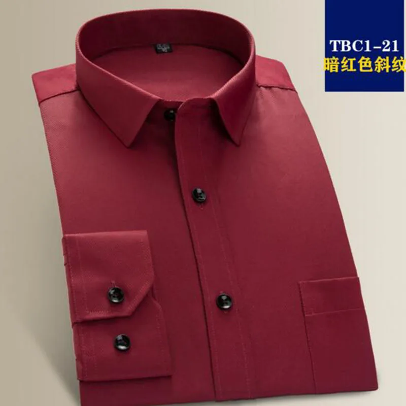 Мужские рубашки с длинным рукавом однобортный воротник карамельный сплошной цвет высокое качество Чистый хлопок воздухопроницаемые рубашки ткань - Цвет: red