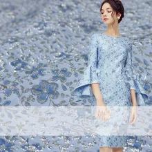 1 метр полиэстер вискоза жаккардовая парча ткань металлик ткань материал для одежды 140 см ширина золото СИНИЙ 260 г/м