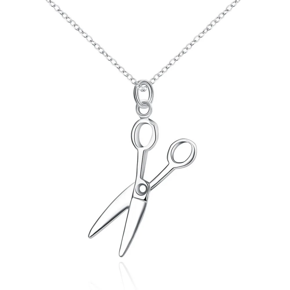 p102 925 silver pendant necklace & Stamped 925 luckly smooth Scissors