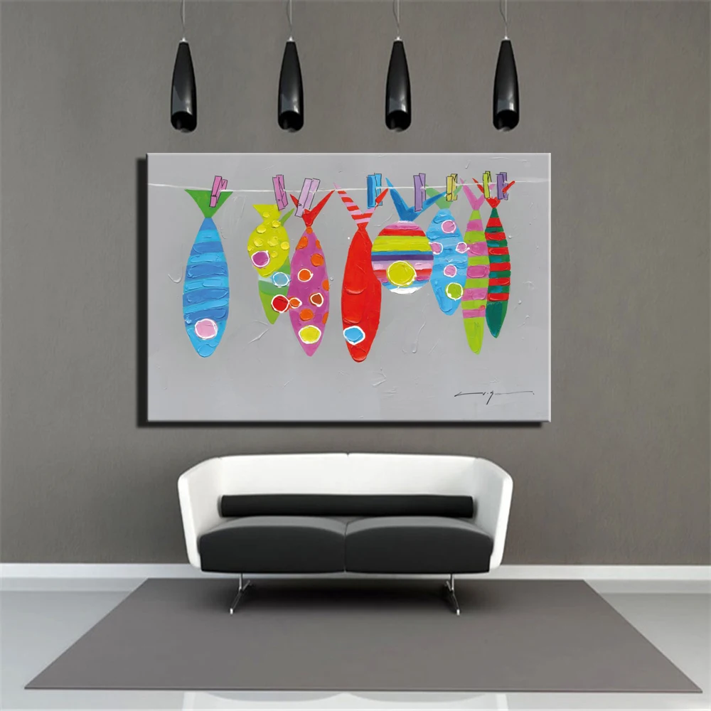 

Abstract Red Fishes Posters And Prints Bright Gray Color modern Colorful Animal Picture Cartoon Fish Canvas Painting Home Decor