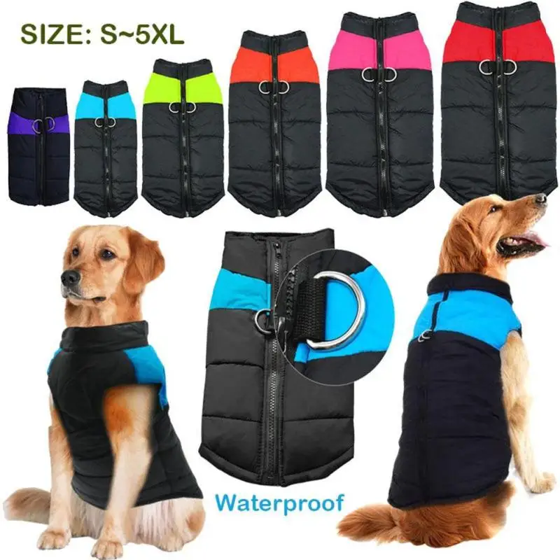 Зимний комбинезон для собак, пуховик больших средних пород, Золотая жилетка для щенка, костюмы, водонепроницаемая теплая одежда для собак S-5X