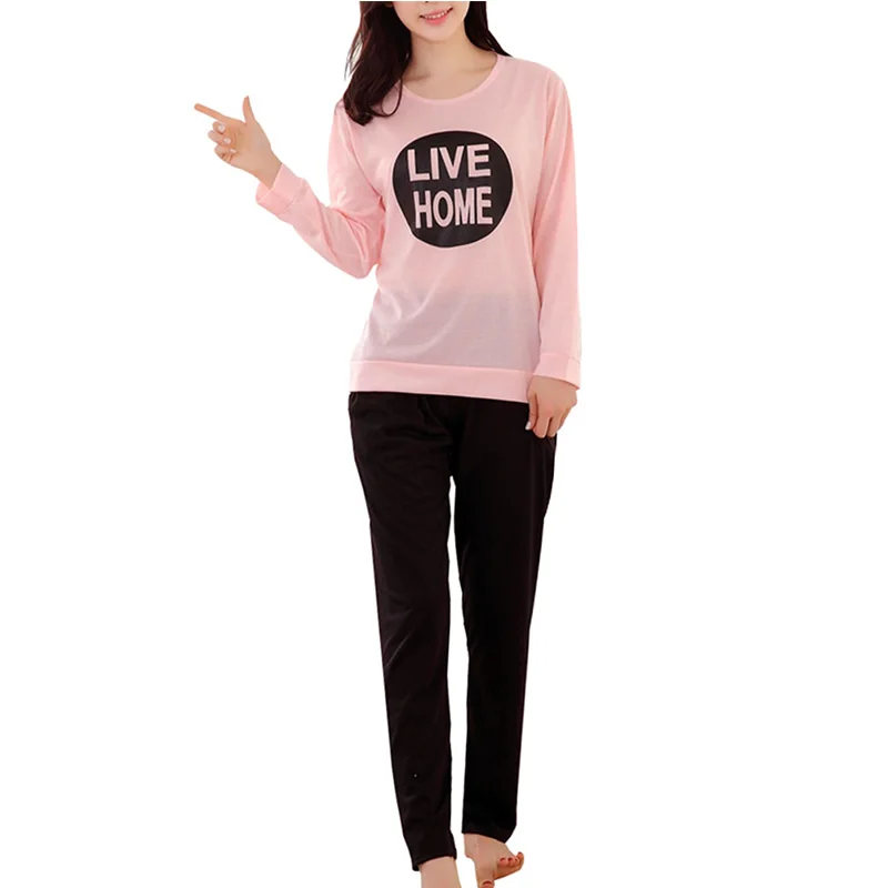 Women's Sleepwear Suit Letter Graphic Long Sleeve O Neck Casual Pajama Set