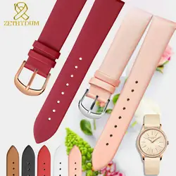 Пояса из натуральной кожи часы браслет 10 12 14 16 18 20 мм женские студенты моды ремешок наручные часы группа розовый цвет простой