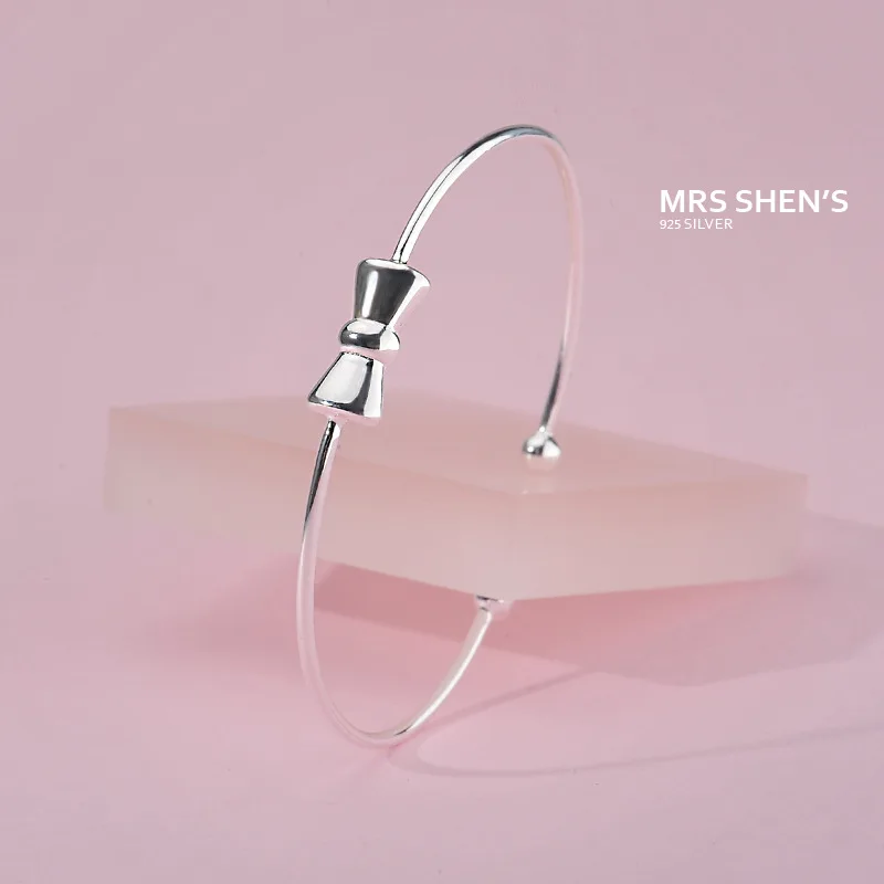 

New Cute Fashion Bohemia 925 silver Sweet lady bow thin bracelet bracelet Jewelry High-end Custom Open Bangles