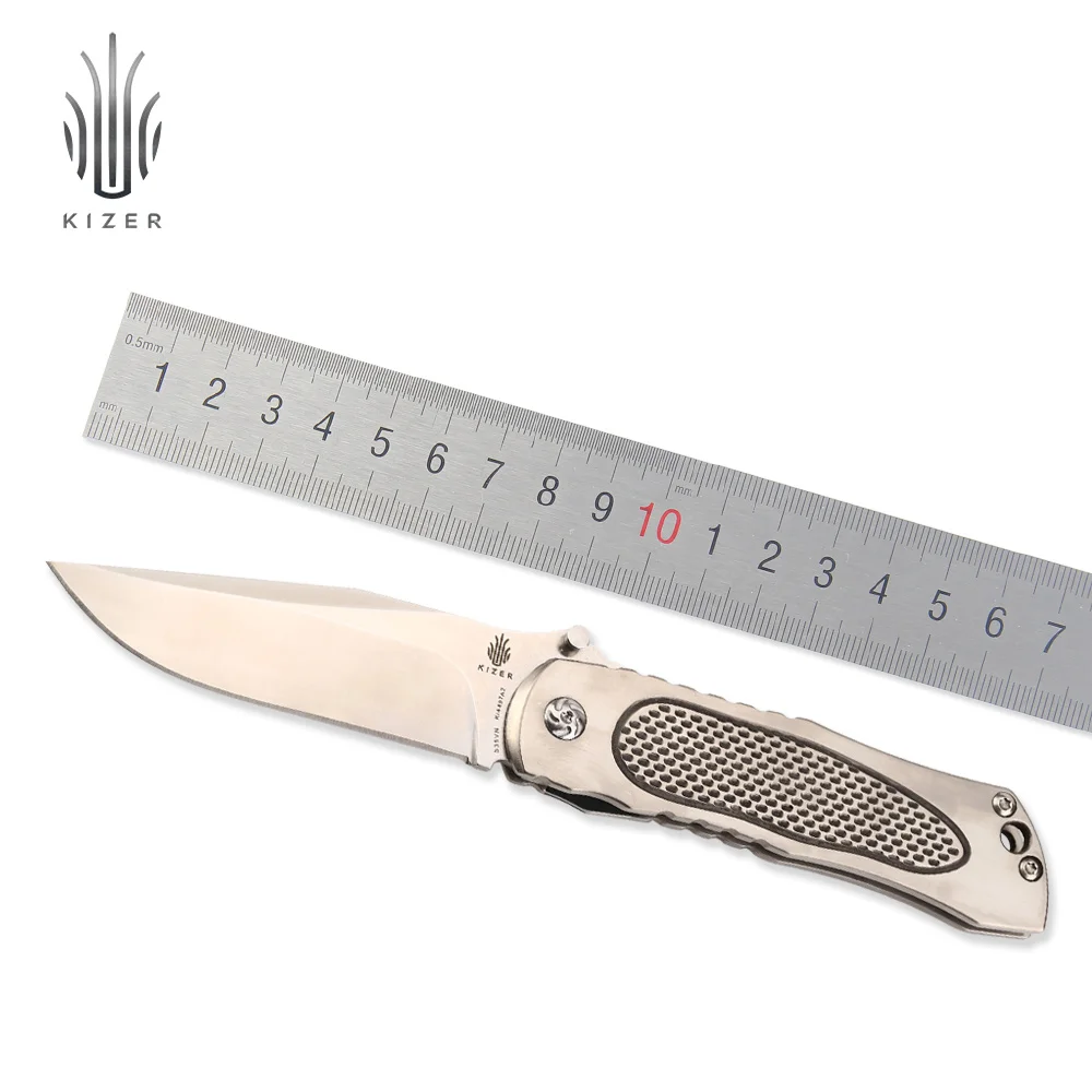 

Kizer titanium knife edc pocket knife front and flipper openner Self-defense tools