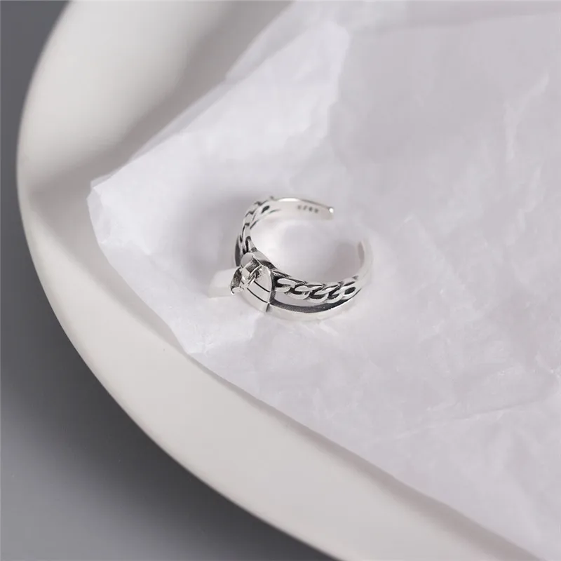 Ying vahine, Настоящее серебро 925 пробы, Двойная Цепочка, дизайн с очаровательным замком, открытые кольца для женщин, anillos mujer