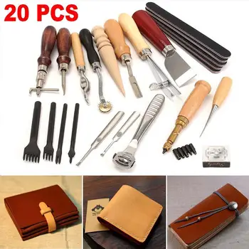 

20Pcs Leather Craft Tools Hand Sewing Stitching Carving Work Saddle Punch Kit Useful