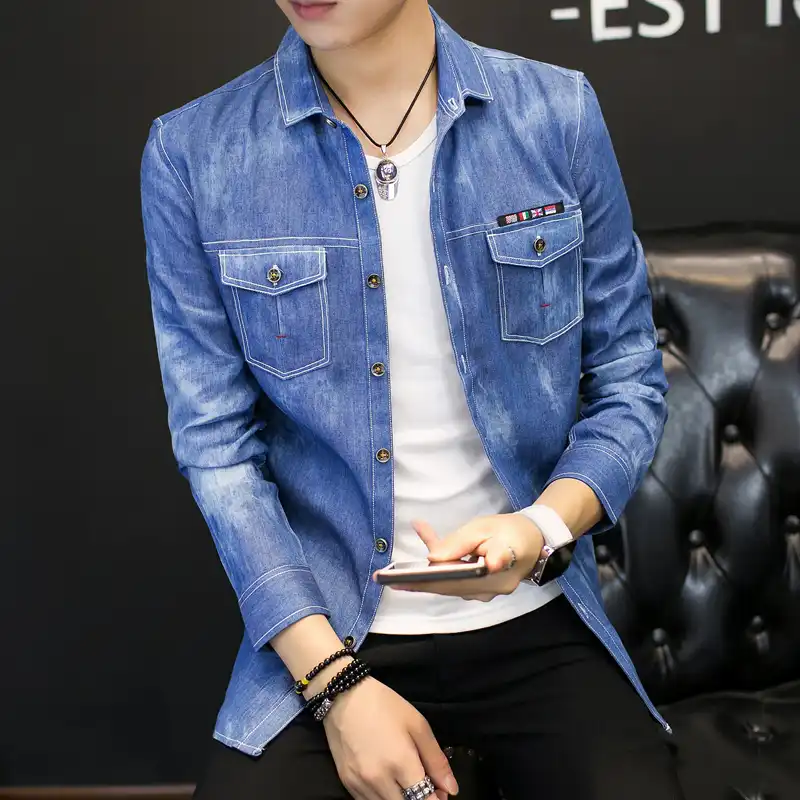 double pocket solid denim shirt