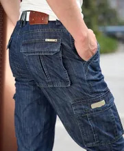 Neue 2015 mann Jeans Männer Hosen Blau gerade Baumwolle Male Denim Marke Jeans Mehr tasche overalls