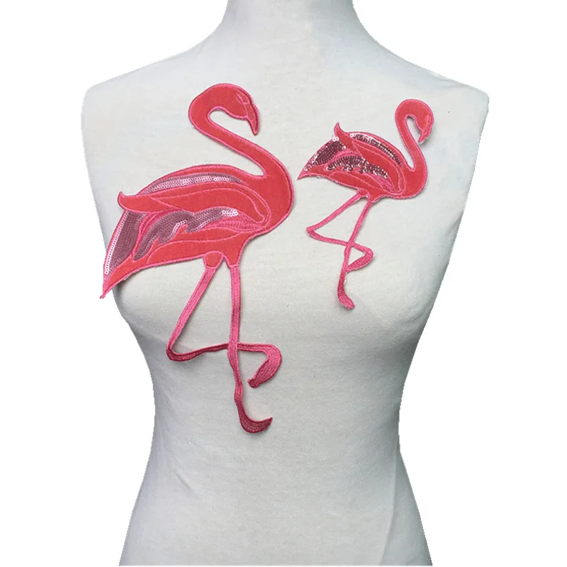 Buy 2pairs Sew On Sequined Flamingo Patch Embroidered