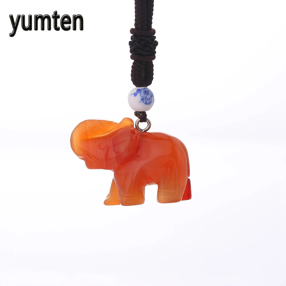 

Yumten Natural Stone Elephant Pendant Rope Chain Necklace Jewelry Crystal Choker Rhinestone Malachite Tiger Eye Opal Ketting