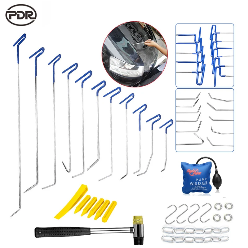 PDR Tools Hooks Push Rods Door Dings Hail Repair Paintless Dent Repair Tools To Remove Dents