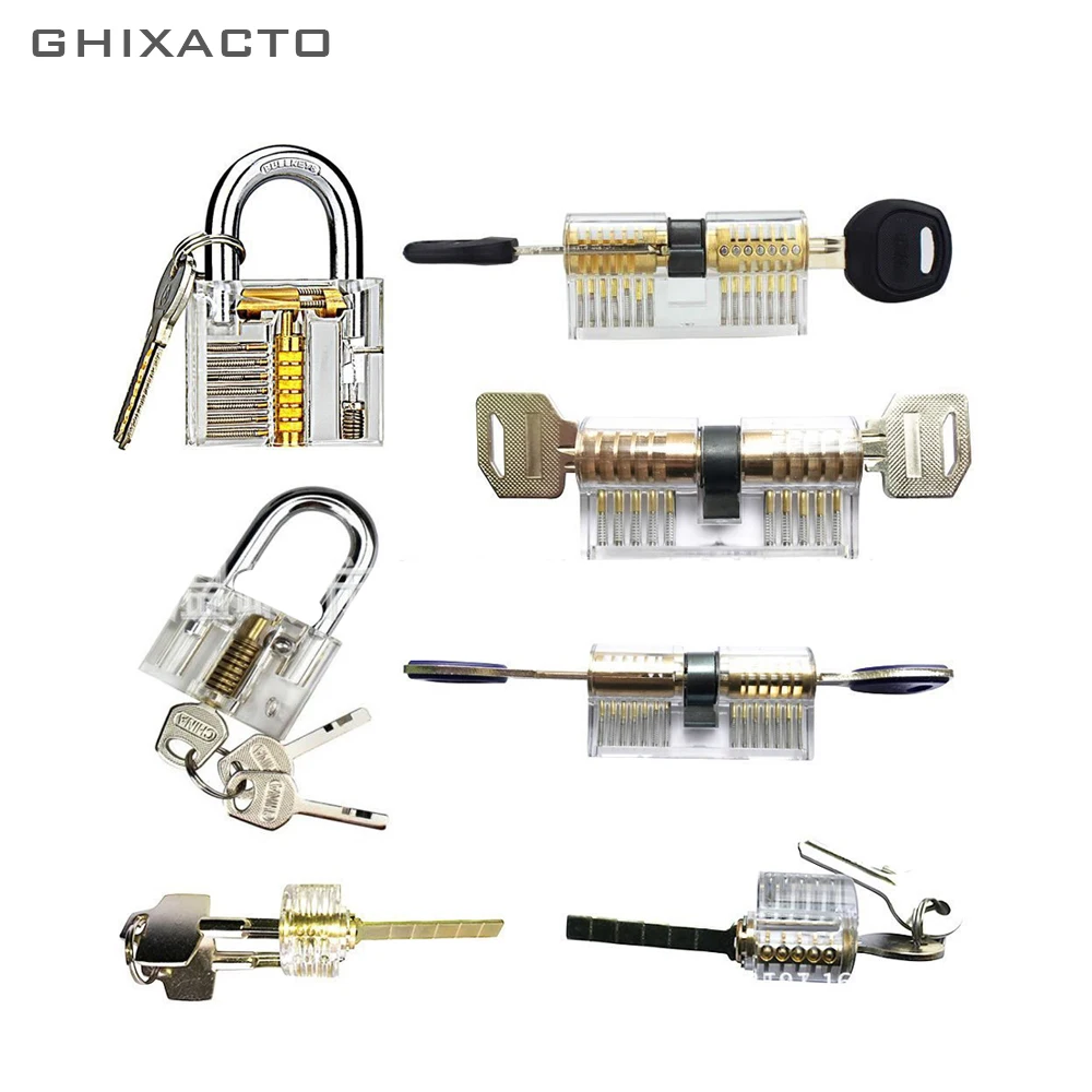 

New 7pcs/lot Transparent Locks Combination Practice Locksmith Training Tools Visible Lock Pick Sets With 24pcs Best Training Kit