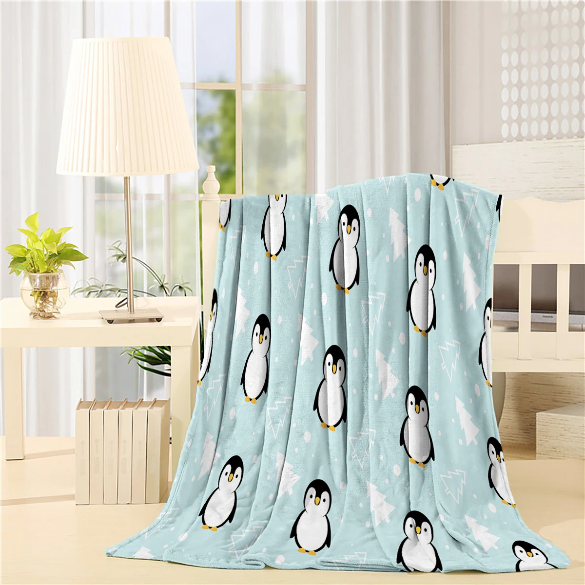 

CHARMHOME Cute Penguin Pattern Blanket Flannel Fleece Animal Christmas Tree Blanket Sofa Bed Kid Adults Warm Throw Blanket