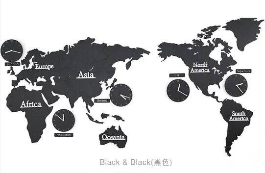 Большая карта мира настенные часы современный европейский стиль круглый деревянный большой деревянный наручные часы, настенные часы немой настенные часы - Цвет: black with back-2.2m