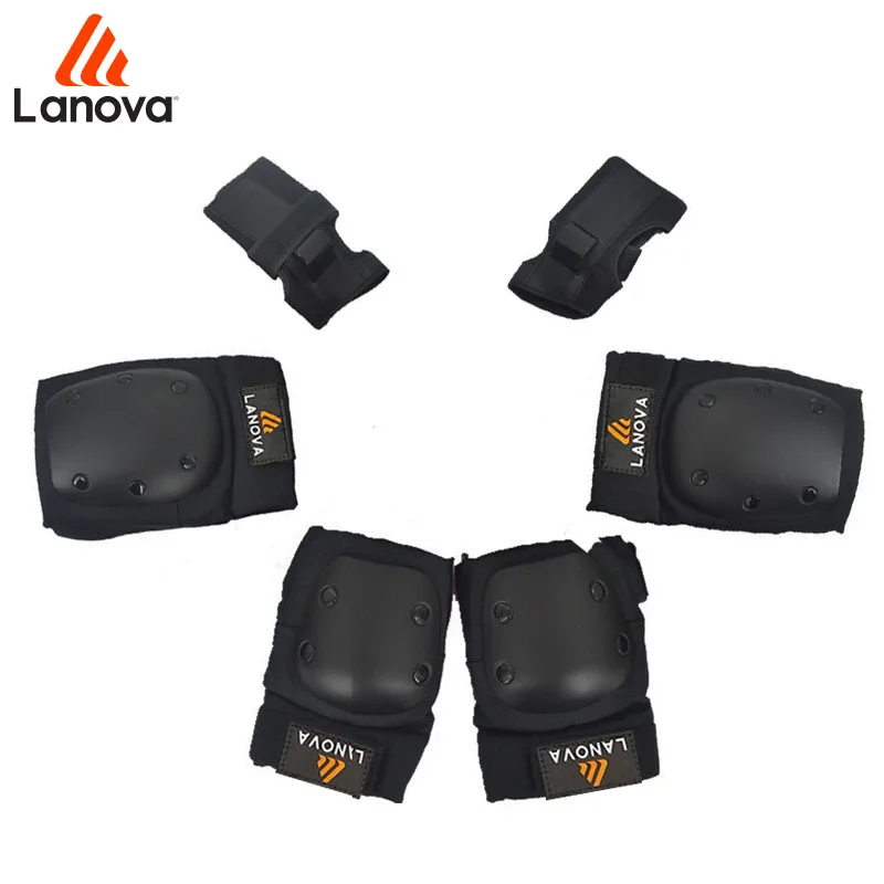 Goedkoop LANOVA 7 stks set Skate Beschermende kleding Knie Elleboog Pads Pols Bescherming Skate Helm Voor Scooter Fietsen Roller Voor Volwassenen 4 size