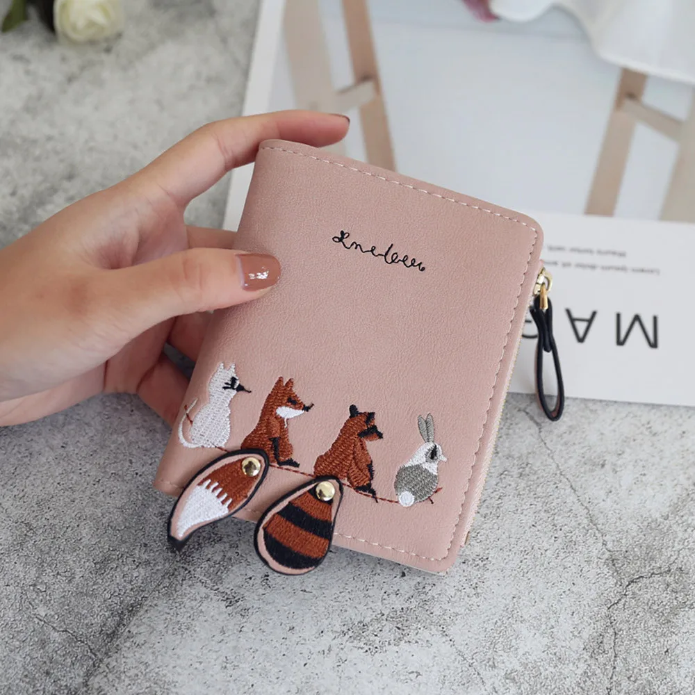 

Women Wallet Lovely Cartoon Animals Short Leather Female Small Coin Purse Hasp Zipper Kid Purse Card Holder For Girls purse