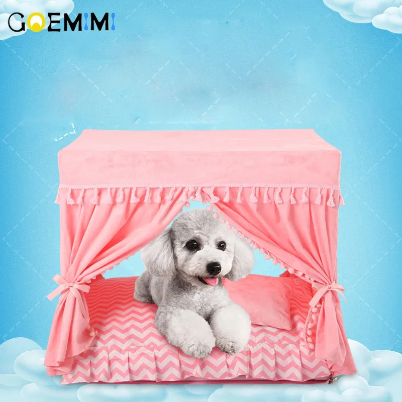 

Luxury Dog Puppy House Pink Lovely princess Bed For Pet High Quality tassel Design Cat Chihuahua Yorkshire Bed Kennel Accessory