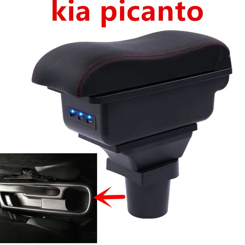 

For kia picanto Armrest box central Store content box with cup holder ashtray with USB interface