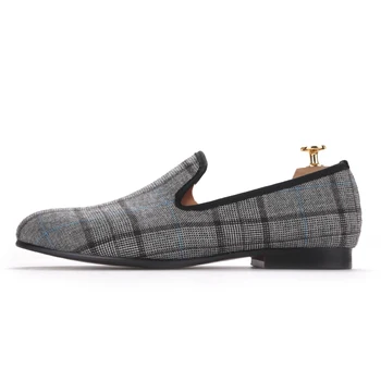 

New British style Gingham Gray Men's Flats Men Slip-On Loafers mens dress shoes