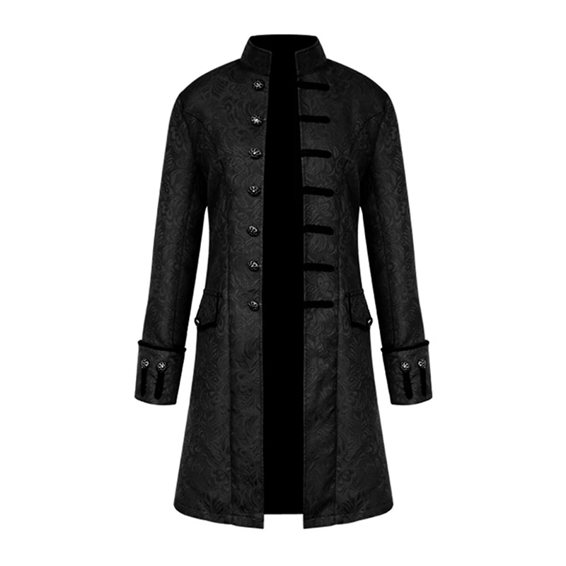 

Spring Retro Gothic Steampunk Jacket Men Vintage Floral Outerwear Coat Casual Windbreaker Button Mens Overcoat Plus Size Jacket