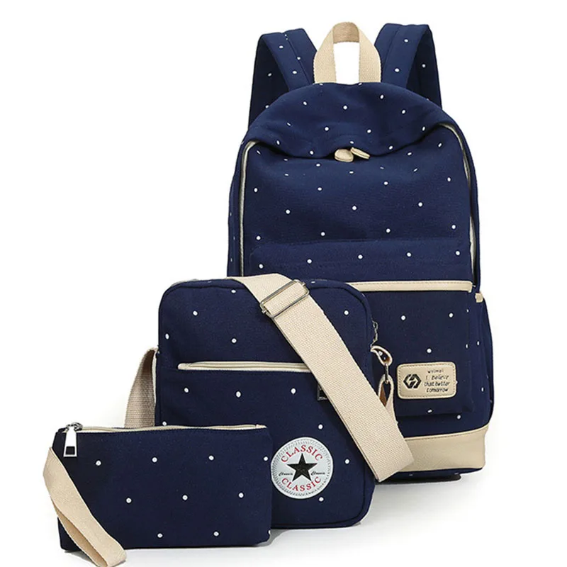

Lisse Dot printing Simple backpacks outdoor Casual Canvas Bag Big capacity school bag with message bag and clutch bag