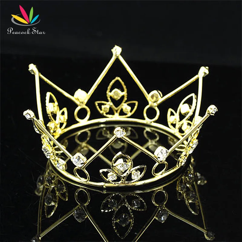 

Peacock Star New Born Baby Gold Color Metal Mini Crown Photo Prop Full Circle Round Tiara CT1136