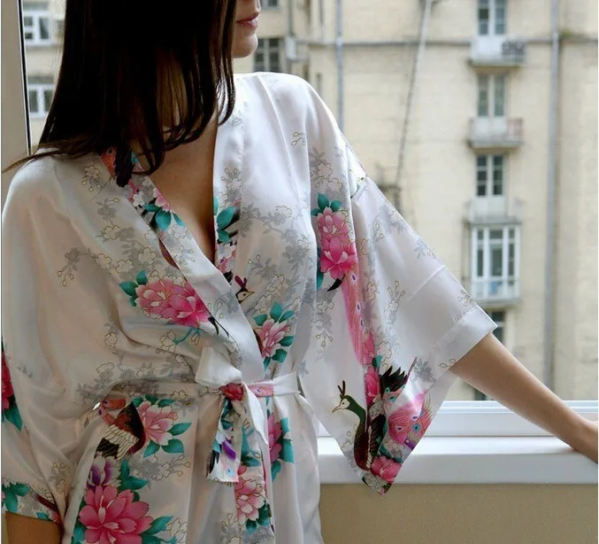 Розовый Модный китайский Шелковый/атласный женский мужской Халат-кимоно, халат, платье для невесты, шелковый халат, халат, один размер