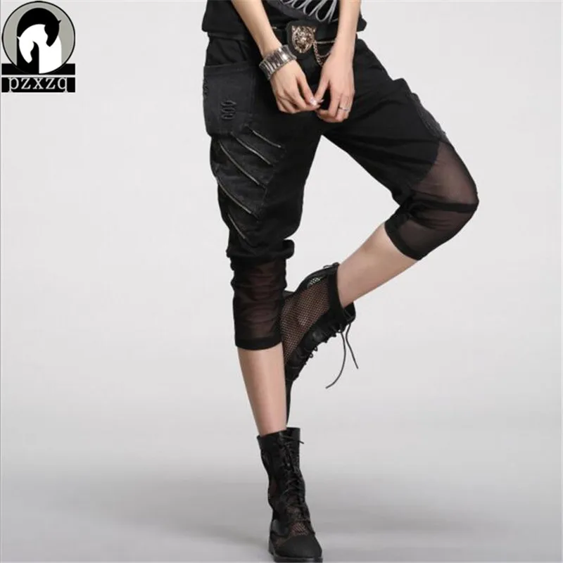 Goede Hiphop Korte Jeans 2017 Nieuwe Lente Zomer Gat Asymmetrie Jeans Potlood Hol Rits Jeans Fashion Casual Haren Broek amp; capri
