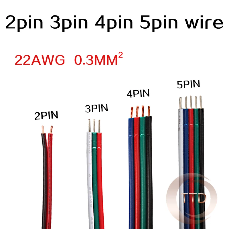 2pin 3pin 4pin 5pin красный черный кабель, луженая медь 22AWG, ПВХ изолированный провод, электронный кабель, светодиодный кабель