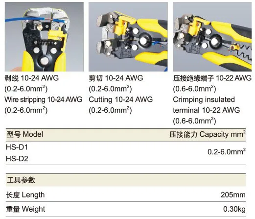 HS-D1 D4 D5 AWG24-10(0,2-мм2) дизайнерские многофункциональные автоматические плоскогубцы для зачистки кабеля Зачистка обжимка проводов инструменты для резки