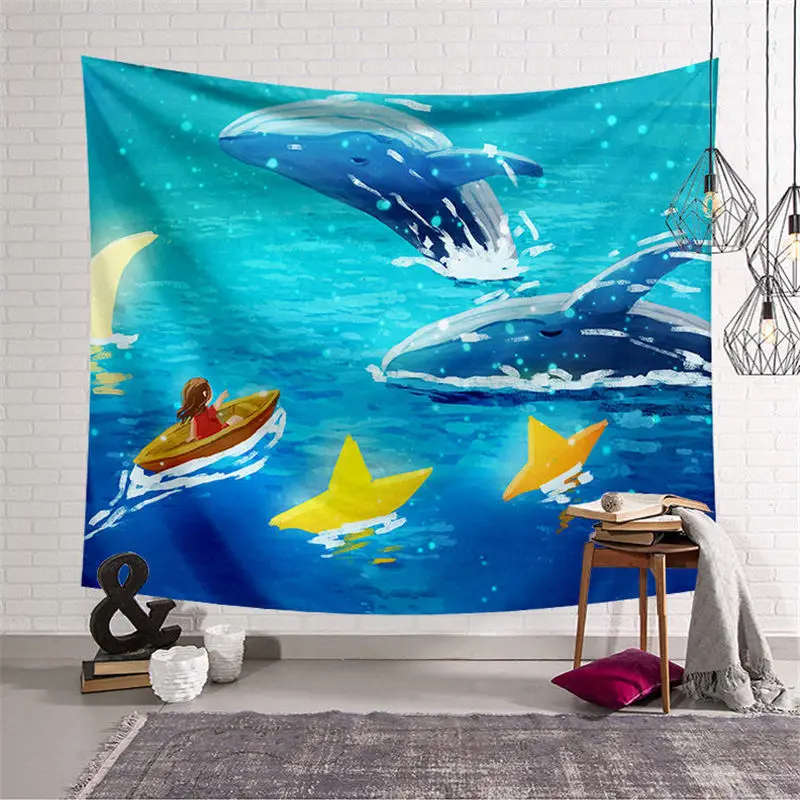 

Nodic Sea Whale Mural Print Large Tapestry Hippie Wall Hanging Camping Tent Bohemian Wall Tapestries Mandala Wall Art Decor