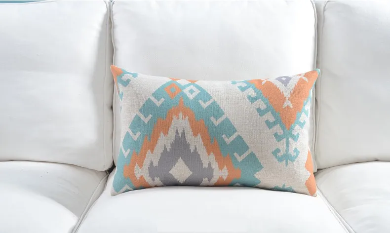 Льняная Наволочка на подушку, винтажный Синий Оранжевый геометрический Чехол на подушку Nordico, стильный домашний декоративный Чехол на подушку 45x45 см/30x50 см