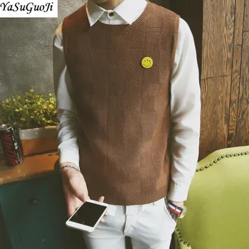 

YASUGUOJI New 2019 Fall Sweater Preppy Style Casual Striped Vest Men Knitted Sleeveless Sweaters Vest Men Chirstmas Men Sweather