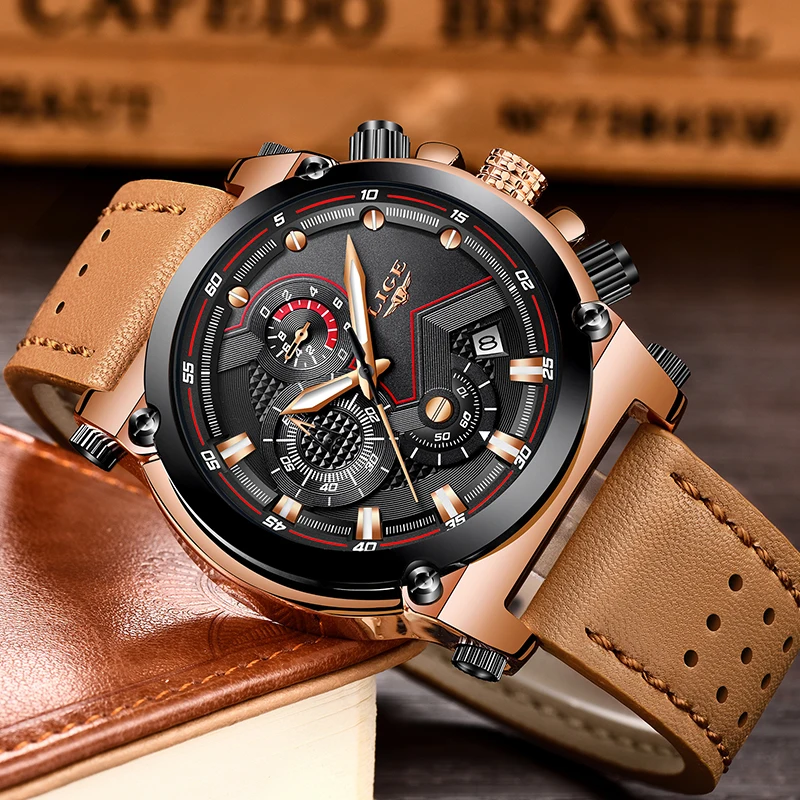 Часы Relojes hombre LIGE мужские Топ бренд роскошные повседневные кварцевые часы кожаные
