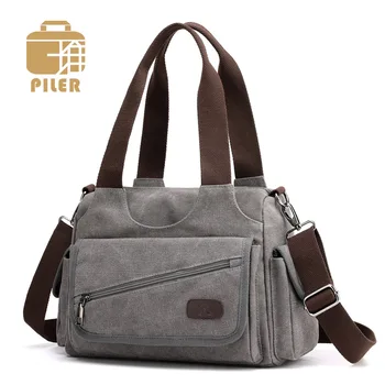 

Piler Women Boston Canvas Bag Ladies Messenger Bags Canvas Handbags Large Capacity Women Travel Totes Female Casual Shoulder Bag