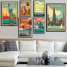 Cartel de paisaje de Nueva York, Países Bajos, Amsterdam, Francia, Vintage, ciudades, pintura, cuadros artísticos de pared, habitación, decoración del hogar