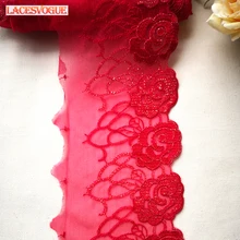 

Mesh lace trims 2yards 10cm Red Embroidered Lace Ribbon Wedding accessories lace fabrics Patchwork Sewing craft Doll laceLAVO392