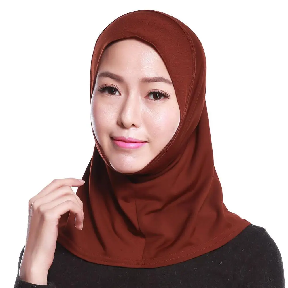 Женский мусульманский мини шарф Мусульманский Хиджаб Шапки хиджаб шапка Твердые хиджабы для женщин мусульманский исламский шарф шарфы - Цвет: coffee