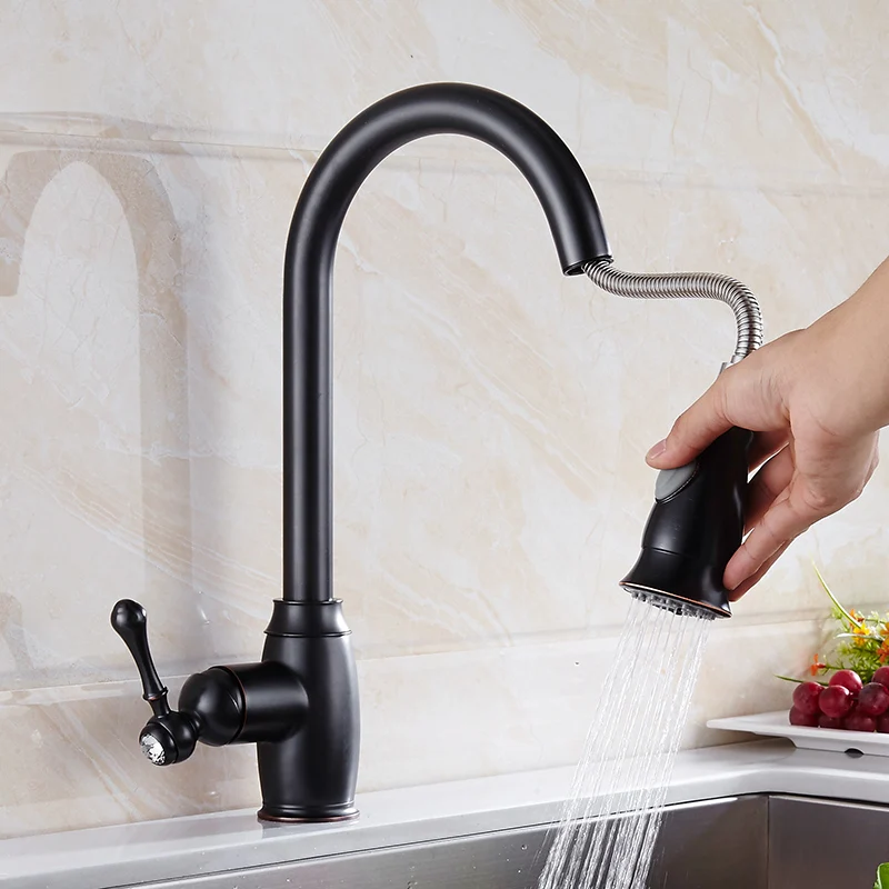 Free Shipping Single Handle Kitchen Faucet Mixer Pull Out Kitchen Tap Single Hole 360 Rotate Copper