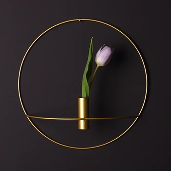 

Golden Nordic Gold Modern Design Wall decoration Hanging round Flower Vase Robe Hook Rack candel holder corridor Hook Rails