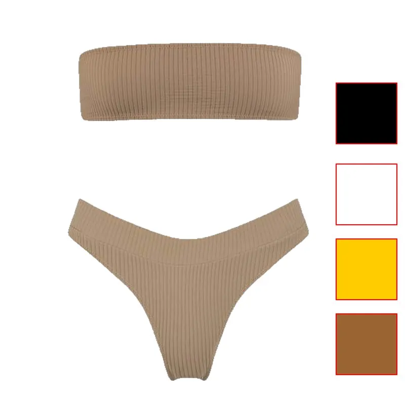 

Brown/Black/White/Yellow women bandeau sexy bikini set,2018 scoop crop high cut swimsuit cheeky bikinis bottom Female bath suits