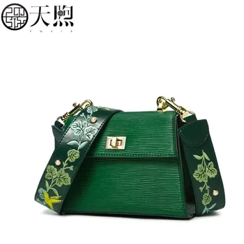

PMSIX 2020 New women leather bags fashion designer famous brand Cowhide embroidery handbags leather shoulder Crossbody bags