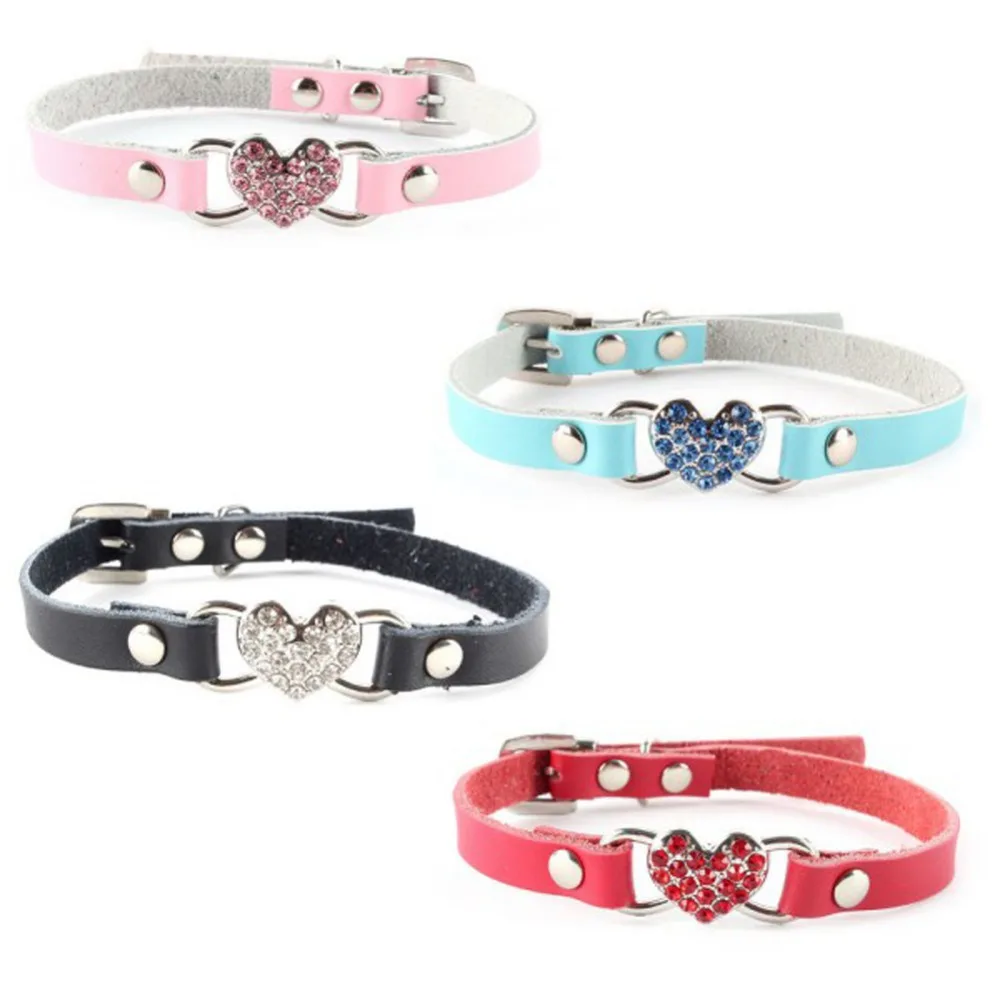 

Hot Sales Chic Pet Dog Cat Puppy Love Heart Bling Crystal PU Leather Adjustable Collar