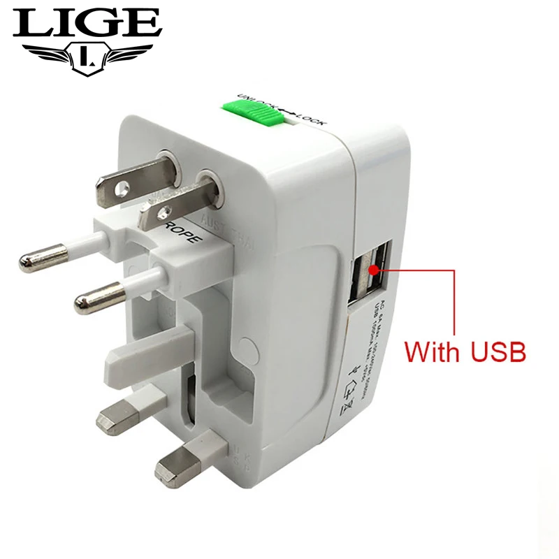

LIGE Electric Plug Power Socket Adapter International Travel Adapter Universal Travel Socket USB Power Charger Converter UK US