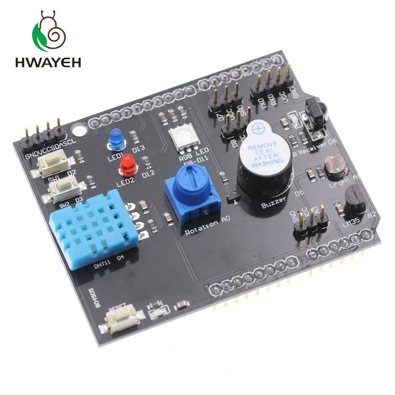 

Multifunction Expansion Board DHT11 LM35 Temperature Humidity For Arduino UNO RGB LED IR Receiver Buzzer sensor