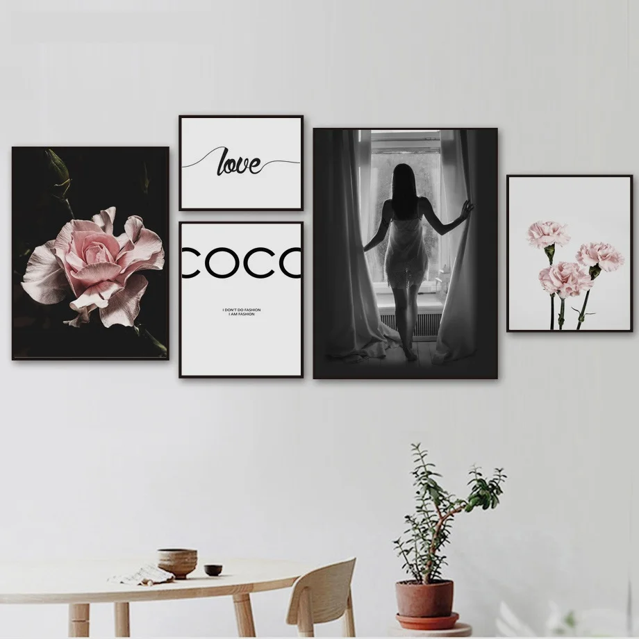 Pink-Carnation-Posters-And-Prints-Black-White-COCO-Love-Girl-Wall-Art-Canvas-Painting-Wall-Pictures(3)