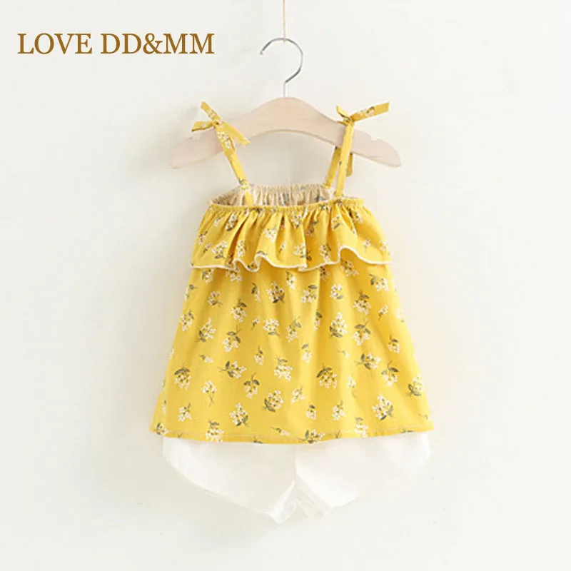 

LOVE DD&MM Girls Sets 2019 Summer New Children's Clothing Girls Fashion Floral Halter Shirts + White Shorts Two Suit